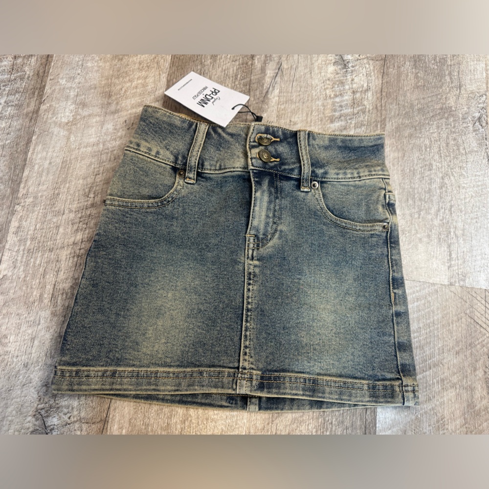 Princess Polly NWT dirty denim mini skirt, double button fly